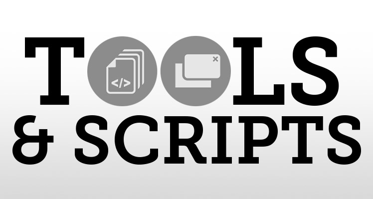 Graphic with the text "Tools & Scripts," complemented by icons representing code and scripts.